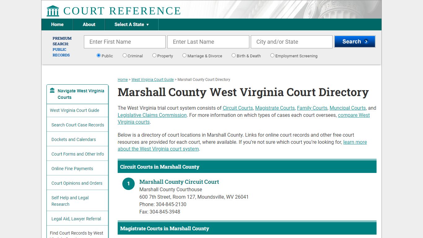 Marshall County West Virginia Court Directory ...