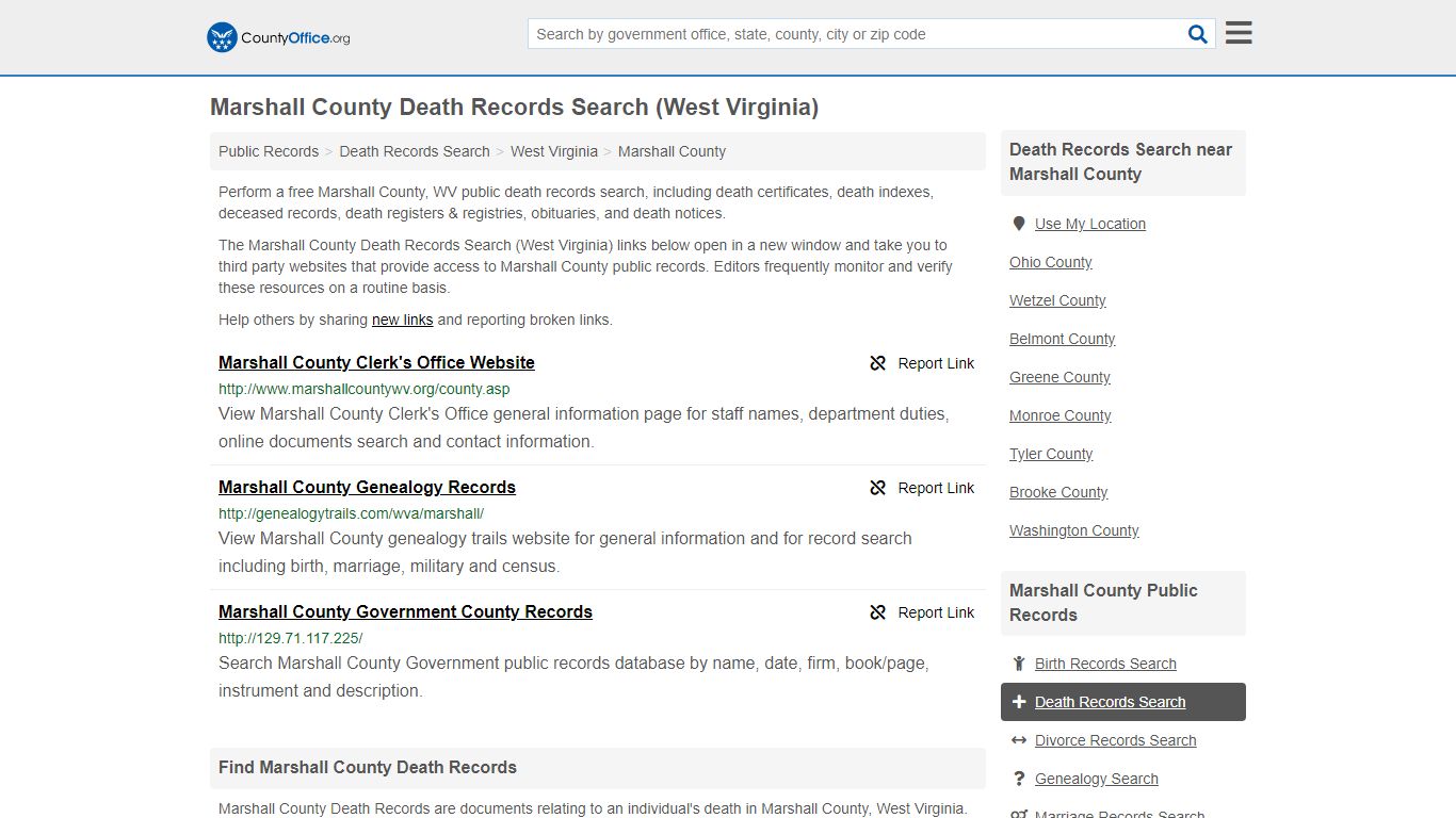Death Records Search - Marshall County, WV (Death ...